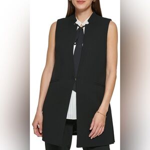 NWT DKNY womens Open Front Black Suit Vest with Clasp Close Size 0